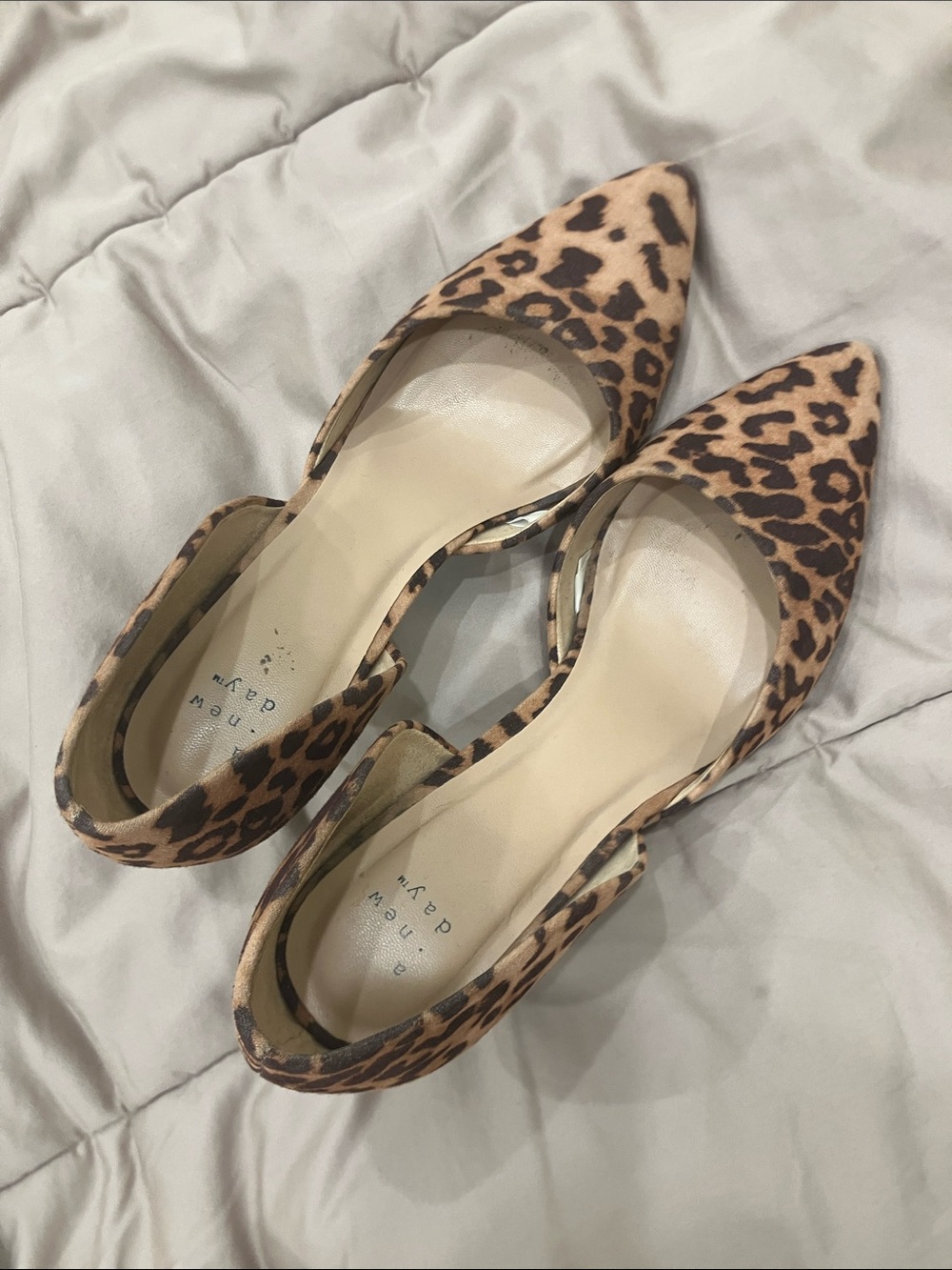 a new day Leopard Print Pointed D'Orsay Flats - Brown/Tan